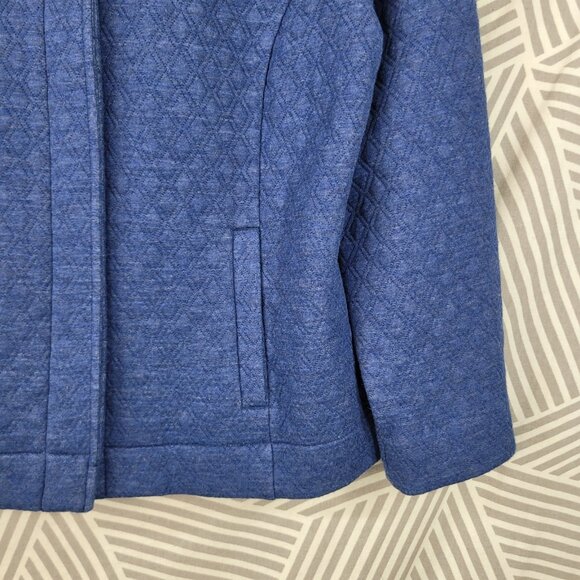 Chicos Size 0 Small Quilted Jacket Cardigan Sweatshirt Blue Snap Up Warm Womens - Picture 4 of 5